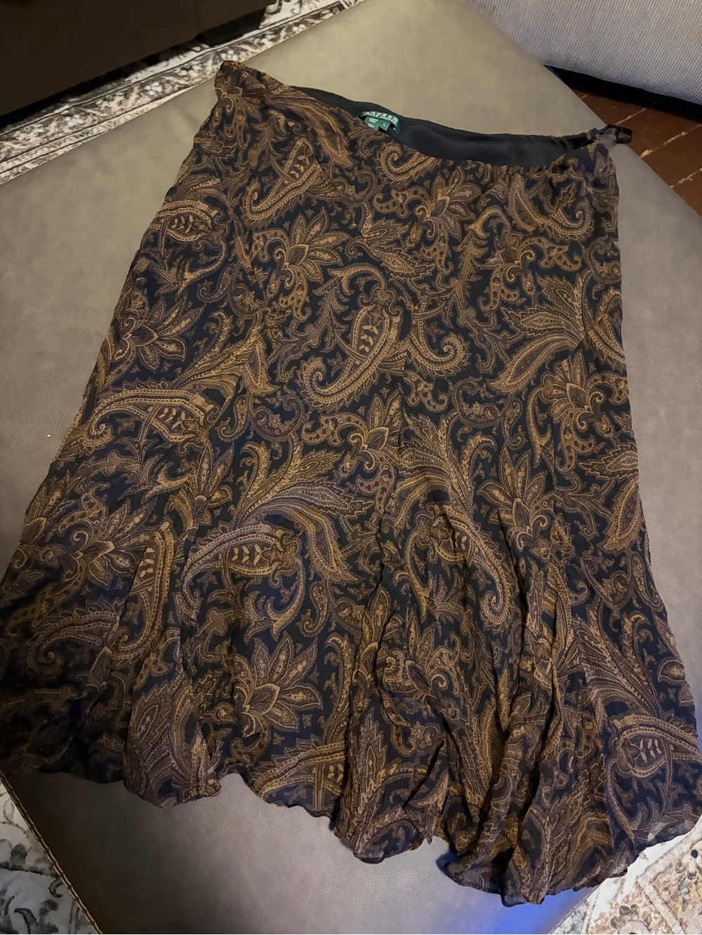 Lauren Ralph Lauren 100% Silk Paisley Circle Skirt Brown Black